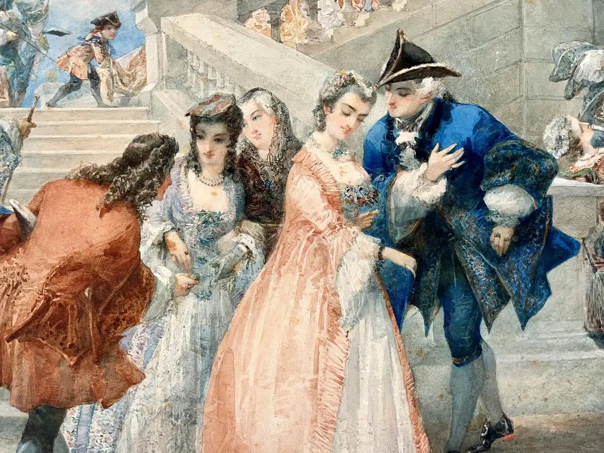 Original Goache Aquarell von Edmundo Morin aus 1854 im Stil des Historismus 1
