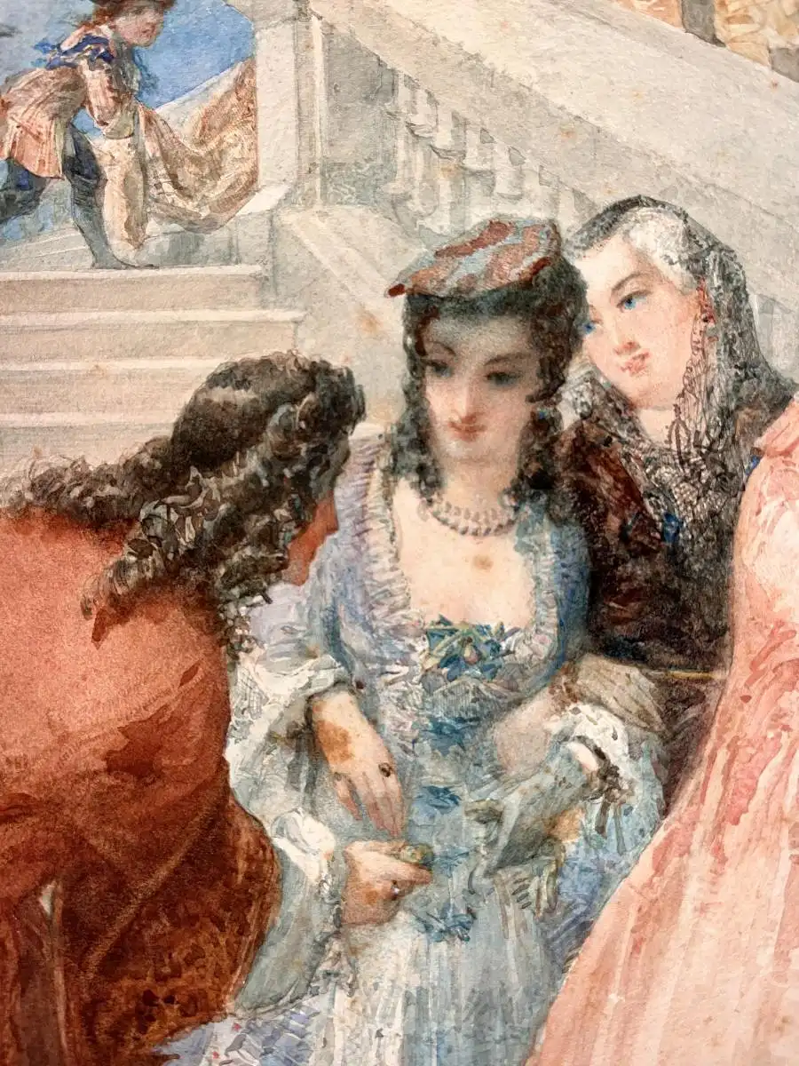 Original Goache Aquarell von Edmundo Morin aus 1854 im Stil des Historismus 11