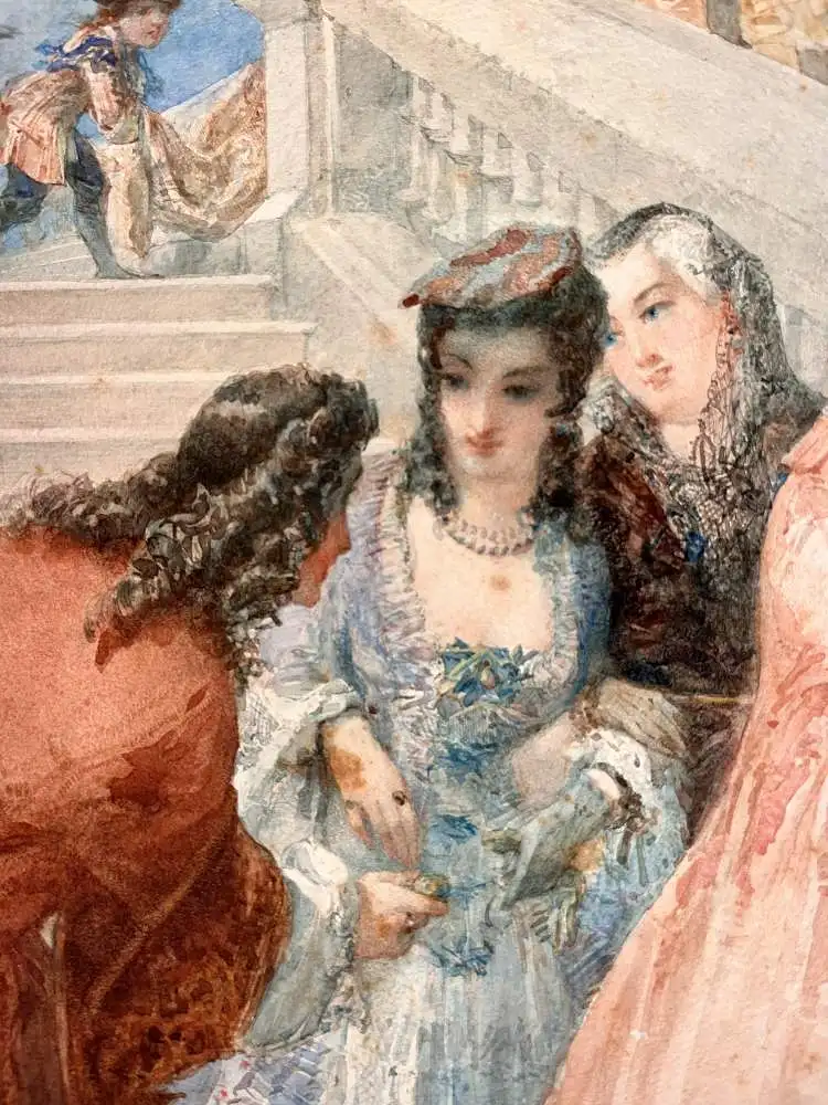 Original Goache Aquarell von Edmundo Morin aus 1854 im Stil des Historismus 11