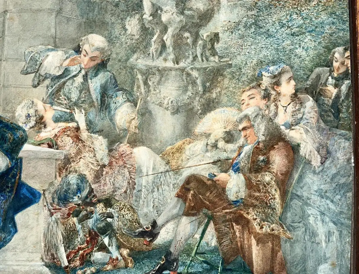 Original Goache Aquarell von Edmundo Morin aus 1854 im Stil des Historismus 2