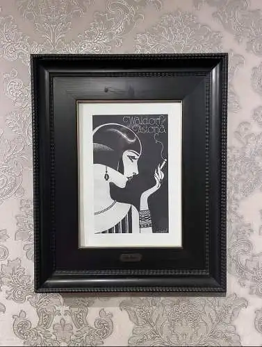 Werbung für das „Waldorf Astoria Hotel“ 1904 von HENRŸ Kunstdruck in alten massiven Holzrahmen 