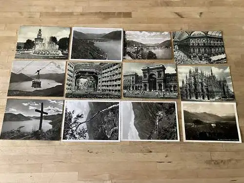 [Echtfotokarte schwarz/weiß] Konvolut aus 12 Postkarten Norditalien - frühe 50er Jahre schwarz-weiß UNBENUTZT. 