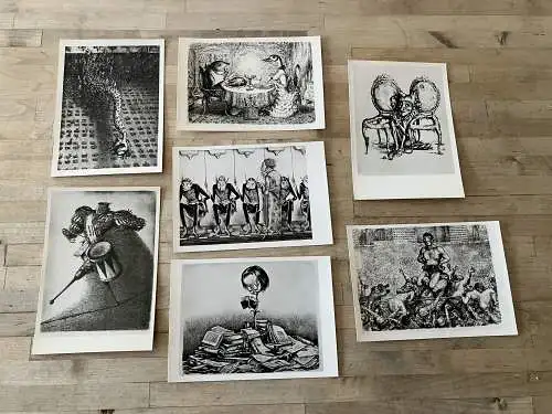 [Künstlerpostkarte reproduziert] Konvolut aus 8 Postkarten mit Kunstwerken des Malers A. Paul Weber UNGENUTZT. 