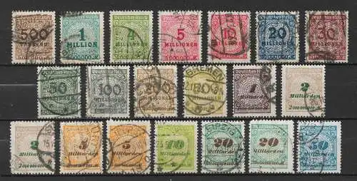 Deutsches Reich 1923 Nr aus 313A - 330A inkl. 326B / 327B / 329B Gebraucht