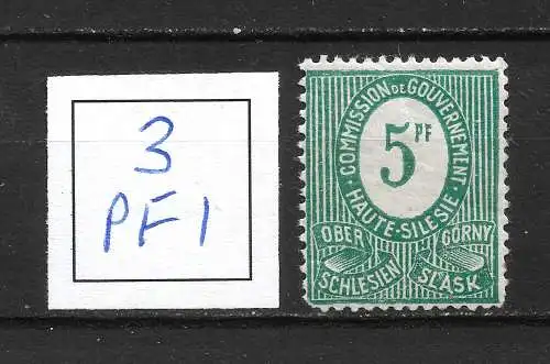 Oberschlesien 1920 Nr 3 Plattenfehler PF I Postfrisch / **