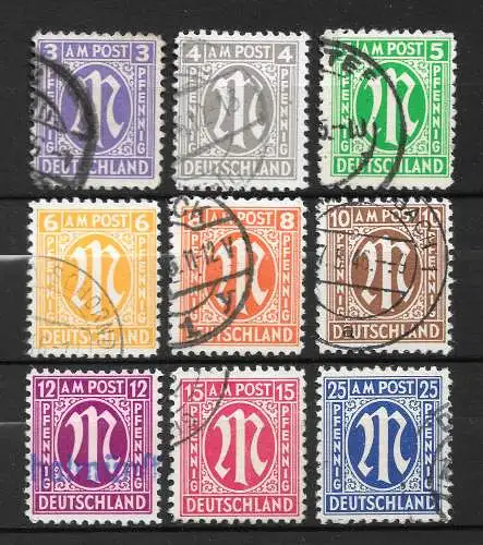 All. Bes. Bizone 1945 Nr 1 - 9 Gebraucht