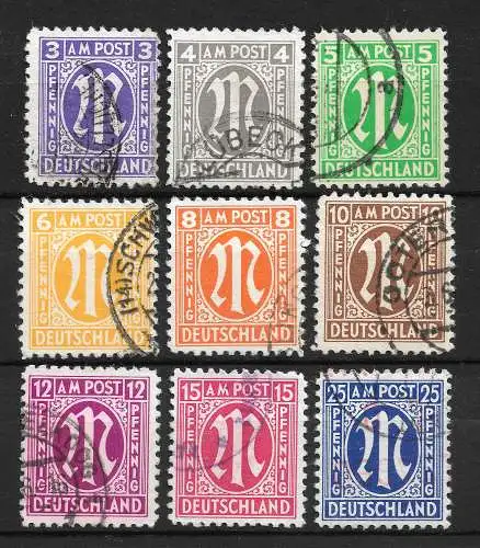 All. Bes. Bizone 1945 Nr 1 - 9 Gebraucht