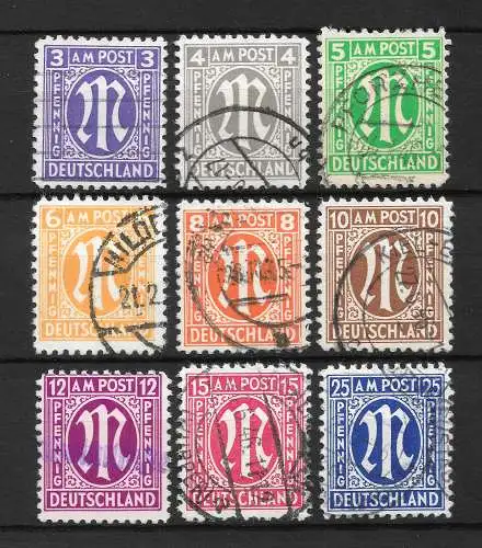 All. Bes. Bizone 1945 Nr 1 - 9 Gebraucht