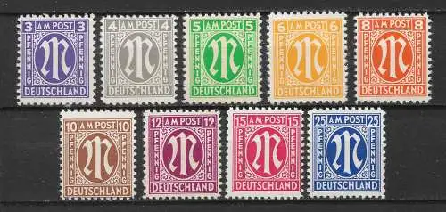 All. Bes. Bizone 1945 Nr 1 - 9 Postfrisch / **