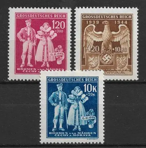 Bes. 2. Wk. Böhmen/M. 1944 Nr 133 - 135 Postfrisch / **