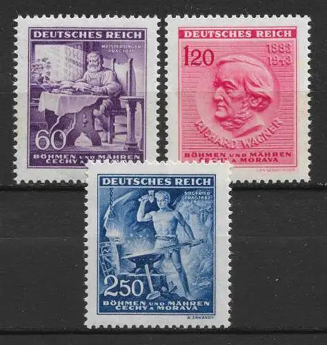 Bes. 2. Wk. Böhmen/M. 1943 Nr 128 - 130 Postfrisch / **