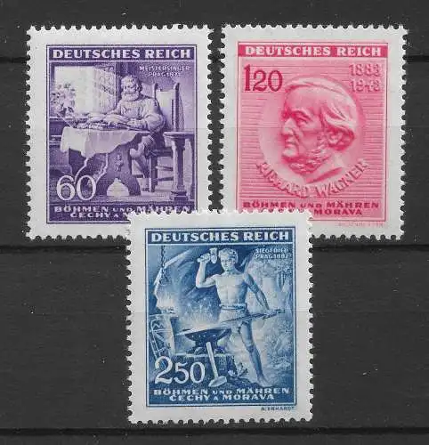 Bes. 2. Wk. Böhmen/M. 1943 Nr 128 - 130 Postfrisch / **