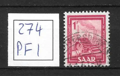 Saargebiet/Saarland 1949 Nr 274 Plattenfehler PF I Gebraucht