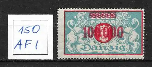 Freie Stadt Danzig 1923 Nr 150 Aufdruckfehler AF I Falz / Gummimängel / *