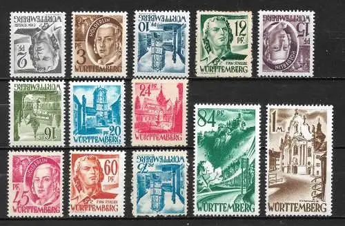 All. Bes. Franz. Zone Württemberg-H. 1947 Nr 1 - 13 Postfrisch / ** Falz / Gummimängel / *