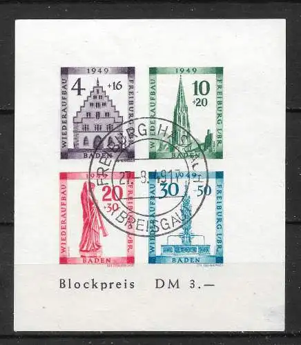 All. Bes. Franz. Zone Baden 1949 Nr Block 1B gestempelt Gebraucht