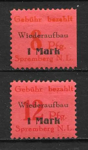 Lokale Kreispost 1945 Nr 15A - 16A Spremberg (Nr. 16A mit Plattenfehler PF III) Falz / Gummimängel / *
