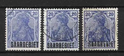 Saargebiet/Saarland 1920 Nr 35 in 3 Tönen / Farben Gebraucht
