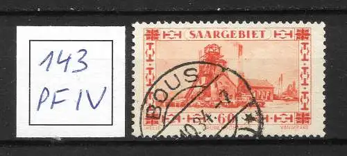 Saargebiet/Saarland 1930 Nr 143 Plattenfehler PF IV Gebraucht