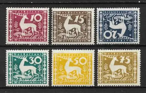 Altd. Württemberg 1920 Nr 144 - 149 Postfrisch / ** Falz / Gummimängel / *
