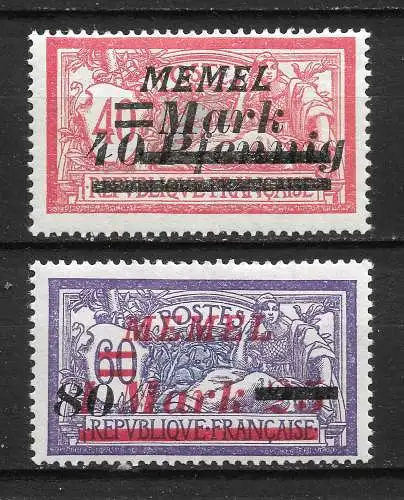 Memelgebiet 1922 Nr 119 - 120 Falz / Gummimängel / *