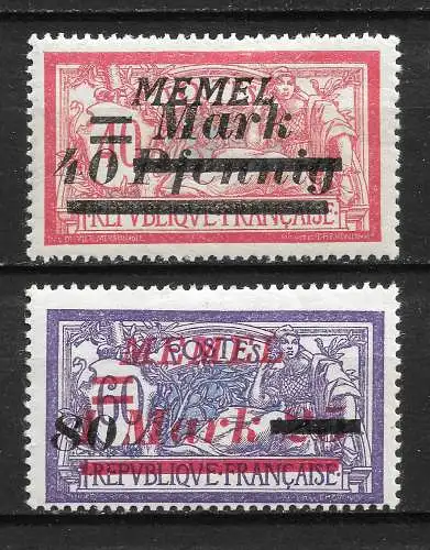 Memelgebiet 1922 Nr 119 - 120 Falz / Gummimängel / *