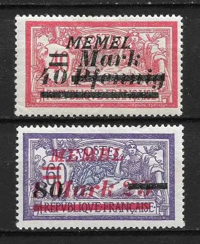 Memelgebiet 1922 Nr 119 - 120 Falz / Gummimängel / *