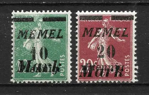 Memelgebiet 1922 Nr 108 - 109 Falz / Gummimängel / *