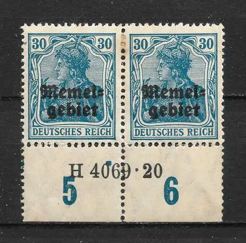 Memelgebiet 1920 Nr 15 mit HAN A 4069.20 Falz / Gummimängel / *