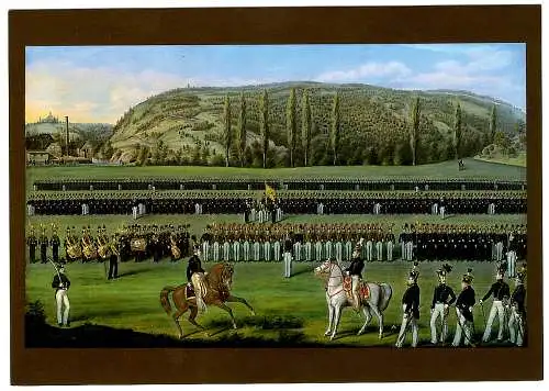 [Künstlerpostkarte Unikat gemalt/gezeichnet] AK Kirchenparade Berg- u. Hüttenknappschaft Freital 1854, bs.,