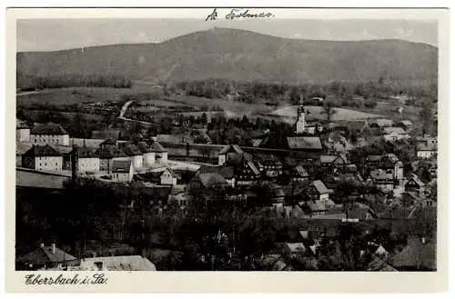 [Echtfotokarte schwarz/weiß] AK Ebersbach, Blick zur Kirche, Kottmar, Polizeisiedlung