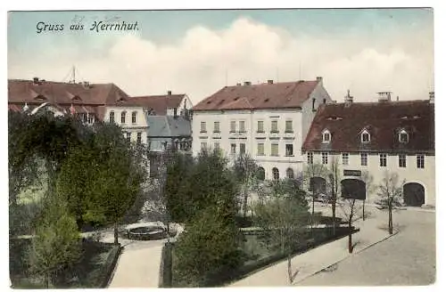[Hand-Koloriert] AK 1920 01 27 Gruss aus Herrnhut, Gemeindeplatz