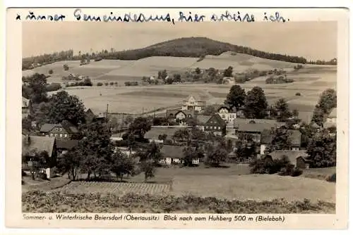[Echtfotokarte schwarz/weiß] AK Blick nach dem Huhberg 500 m Bieleboh, 1946 08 29 Beiersdorf DB n. Obercunewalde,