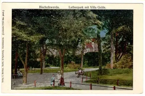 [Hand-Koloriert] AK Bischofswerda, Lutherpark mit Villa Gräfe