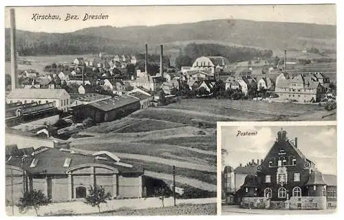 [Lithographie]  AK Postamt, Friese AG, Kirschau DB a. 517 n. Langebrück,