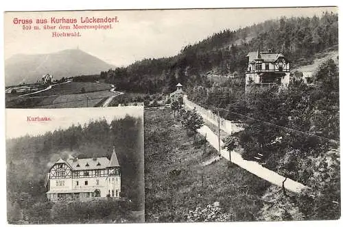 [Lithographie] AK Gruss aus Kurhaus Lückendorf, 2-Bild Kurhaus, Hochwald,