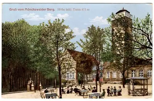 [Hand-Koloriert] AK Gruß vom Mönchswalder Berg, Höhe incl. Turm 471 m, 1918 06 02 Wilthen DBG auf 7,5 Pf  n. Königshein