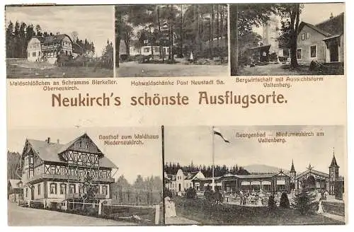 [Lithographie] AK Neukirchs schönste Ausflugsorte, 5-Bild