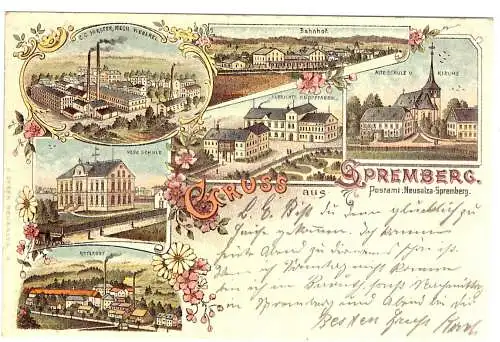 [Vorläufer - Correspondenzkarten mit keinen oder nur kleinen Bildaufdrucken] AK Gruss aus Spremberg, 6-Bild color., Nachdruck