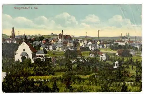 [Hand-Koloriert] AK Neugersdorf i. Sa., Industriegebiet Textil, 1912 03 21 BP-Ovalstempel Löbau-Zittau Zug 841