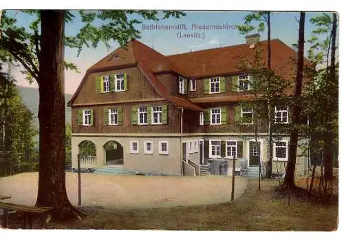 [Hand-Koloriert]  AK Bethlehemstift Niederneukirch, as. BP-Ovalstempel Dresden-Zittau auf 5 Pf