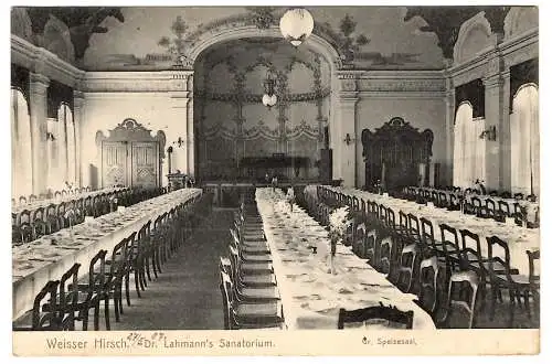 [Lithographie] AK Weisser Hirsch, Dr. Lahmanns Sanatorium, Speisesaal, 1907 05 27 DBG a. 85 Ia n. Bregenz