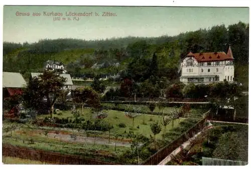 [Hand-Koloriert]  Gruss aus Kurhaus Lückendorf b. Zittau,Gartenanlage, ungel.