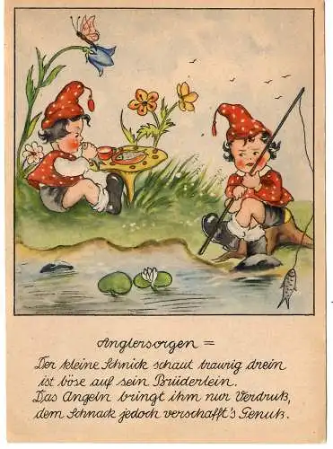 [Künstlerpostkarte reproduziert] Schnick und Schnack, Regen und kein Schirm, ungel.