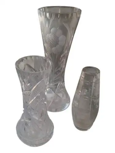 DDR Lausitzer Bleikristall Vasen-Set (1960er) – Handgeschliffen & Extrem Schwer!