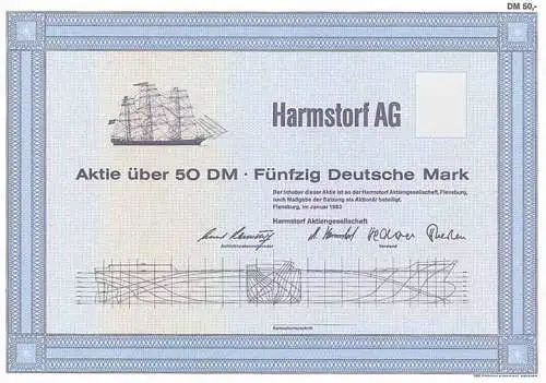 Harmstorf AG original Aktie 1983 mit Segelschiff Dreimaster - Schiffbau Flensburg 
