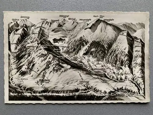 [Werbepostkarte] Relief- u. Tourenkarte des Schwarzwassertales im Kleinwalsertal. 