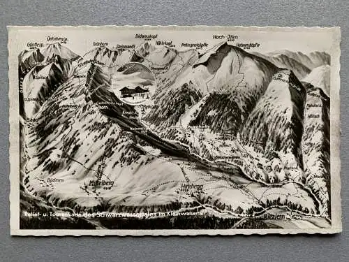 [Werbepostkarte] Relief- u. Tourenkarte des Schwarzwassertales im Kleinwalsertal. 