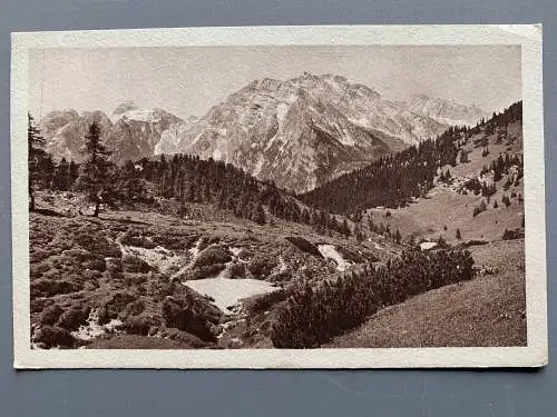 [Echtfotokarte schwarz/weiß] Aussicht vom Torenerjoch gegen Watzmann und Hundstod. 