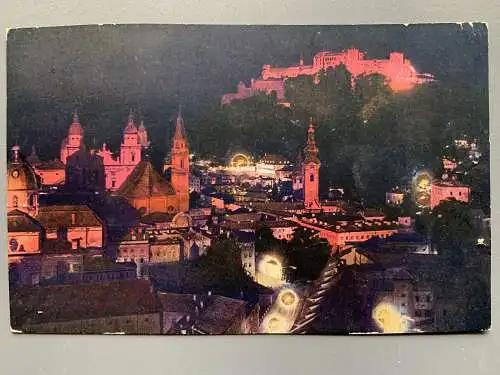 [Mondscheinkarte] Salzburg vom elektrischen Aufzug bei Scheinwerferbeleuchtung. 